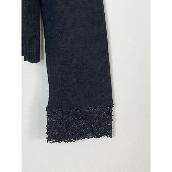 Lauren Ralph Lauren Silk Cashmere Black V-Neck Sweater Lace Bead Accents Large - Picture 3 of 9